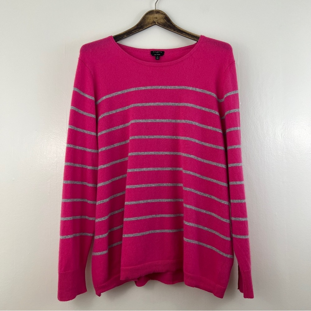 Talbots Plus Pure Cashmere Striped Pink Sweater Size 3X Bright Pink Cashmere
